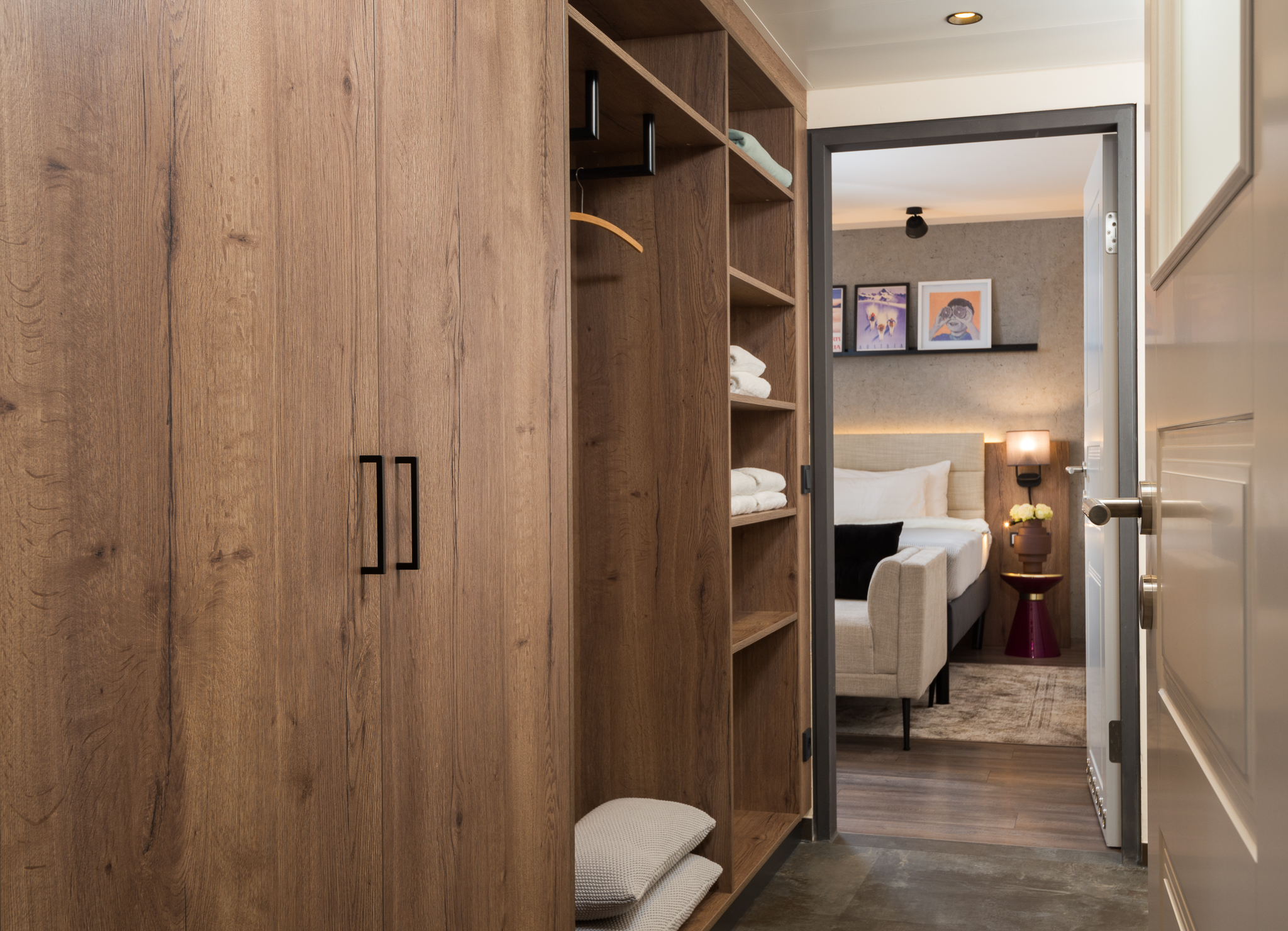 Bright and cozy bedroom in a one-bedroom apartment at master Linzergasse, designed for a restful night’s sleep