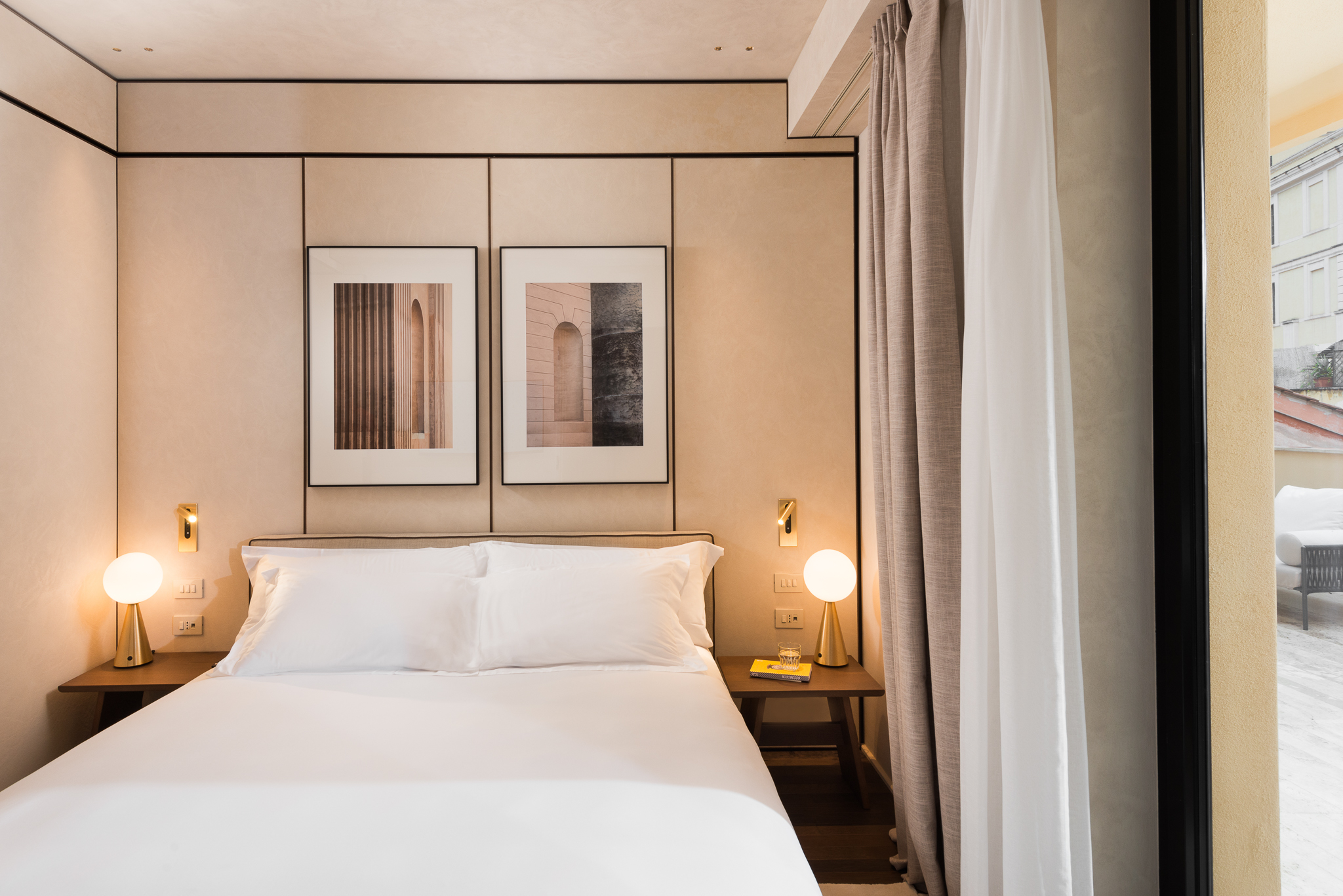 Comfortable and stylish bedroom in the One-Bedroom Apartment with Big Terrace at master Trevi Rome, designed for a relaxing stay.