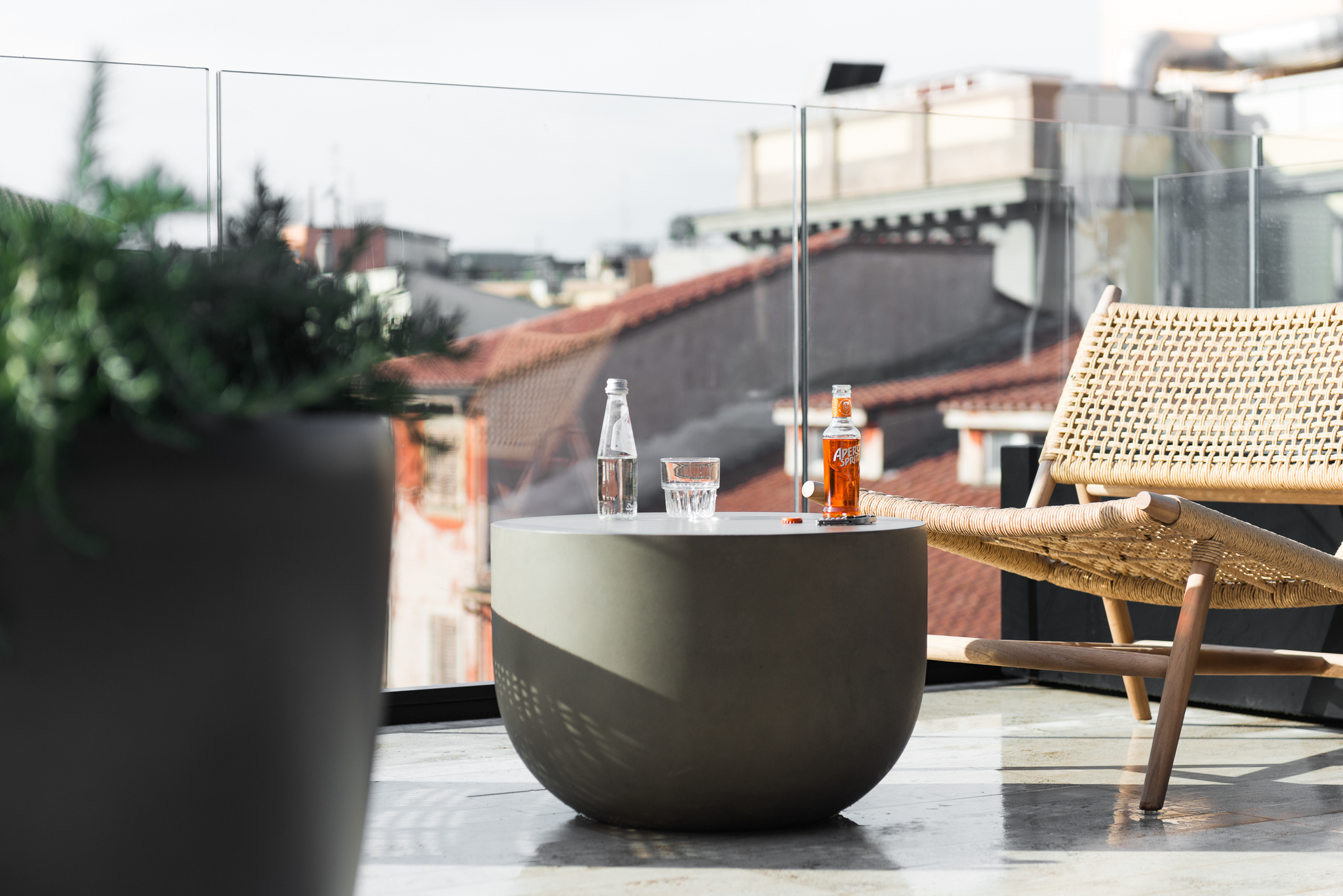 Expansive balcony in the Three-Bedroom Penthouse at master Trevi Rome, offering breathtaking views of the city skyline.