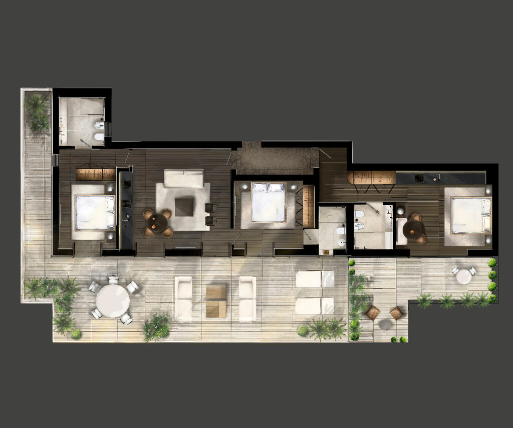 Curated visual reference: Gallery Detail: Three Bedrooms Penthouse With Large Terrace