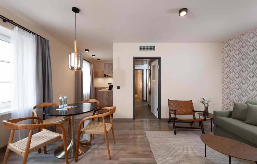 Sitting area and dining table